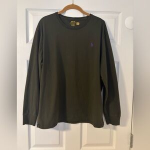 POLO RALPH LAUREN Long Sleeve Mens Crewneck T-shirt XL Olive Green Purple Logo
